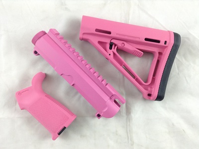 80% Arms billet upper receiver next to Magpul pink furniture